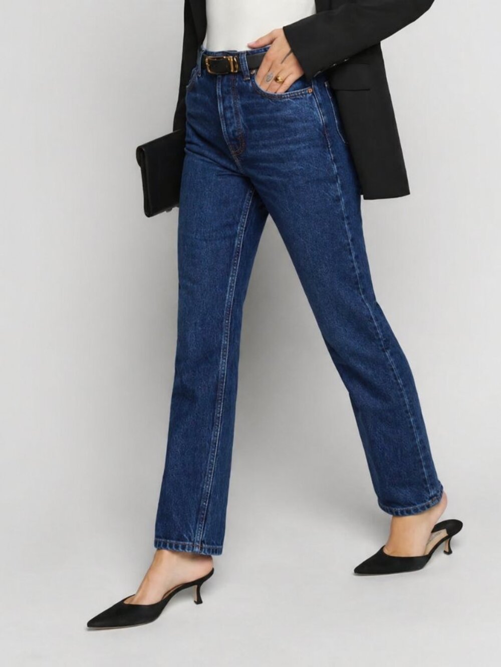 Reformation High-Rise Straight Jeans in Dark Blue